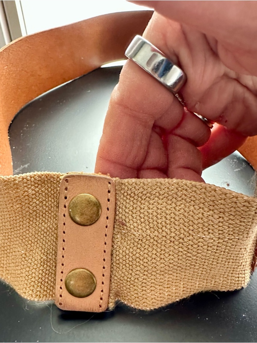 Fossil Beige Woven Belt with Key Logo Tag - Picture 3 of 4